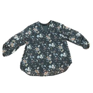 Papermoon V-Neck Floral 3/4 Sleeve Womens Top Blouse Size‎ 2X